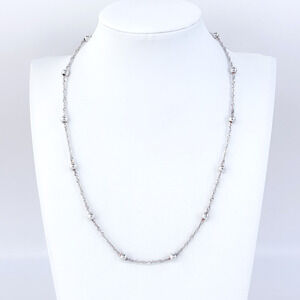 Vintage Italy FAS Sterling Silver 925 5mm Bead Station Necklace 18"